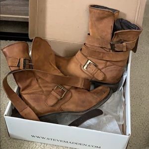 Brown Steve Madden Strap Up Buckle Boots
